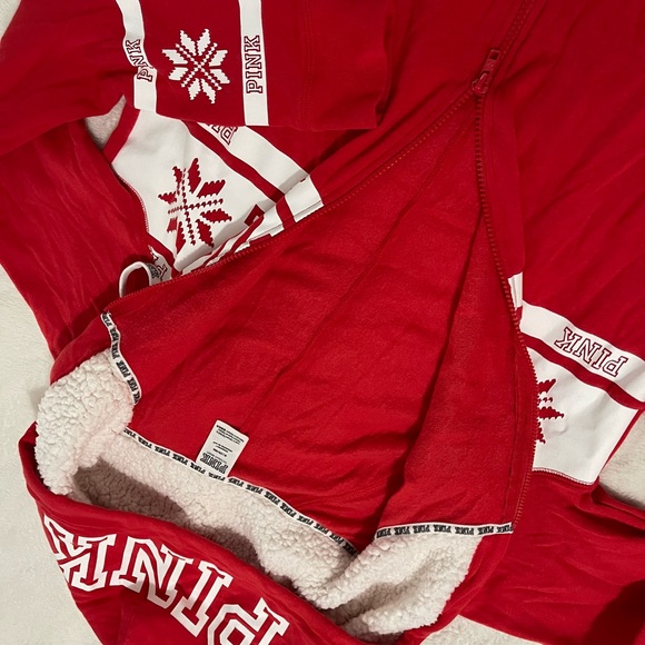 PINK Victoria Secret Christmas Holiday Pajama Zip Up Onesie - Picture 6 of 13